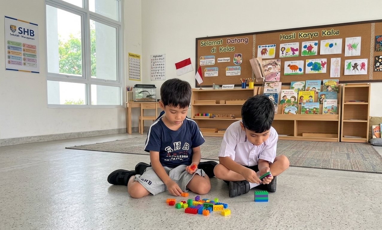 Dua siswa merakit robot MRT