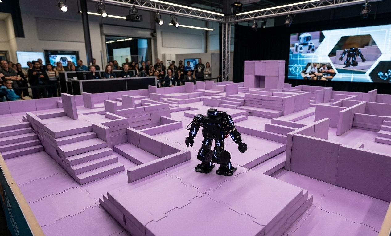 Robot humanoid beraksi di arena lomba