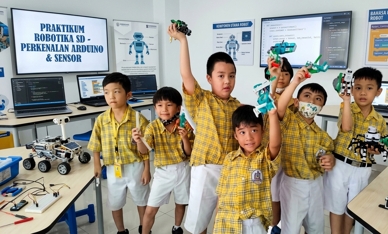 Siswa TK memamerkan robot buatannya